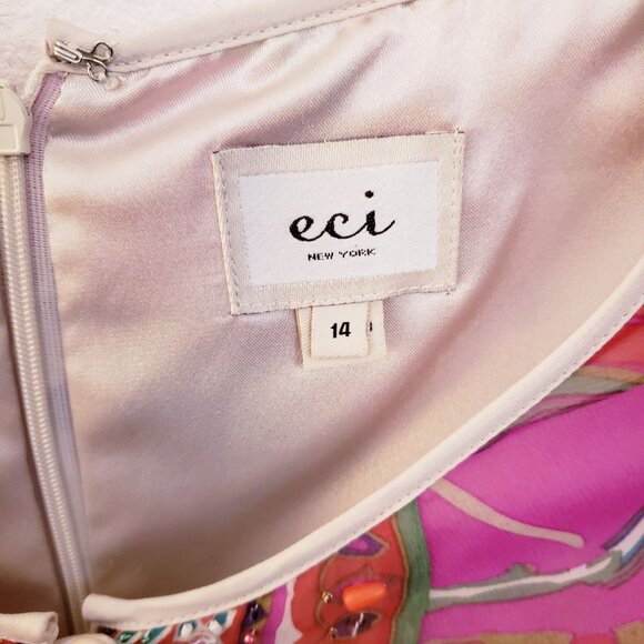 ECI  Beaded and Embroidered Colorful Cocktail Short Sleeve Dress Size 14 EUC - Picture 9 of 10